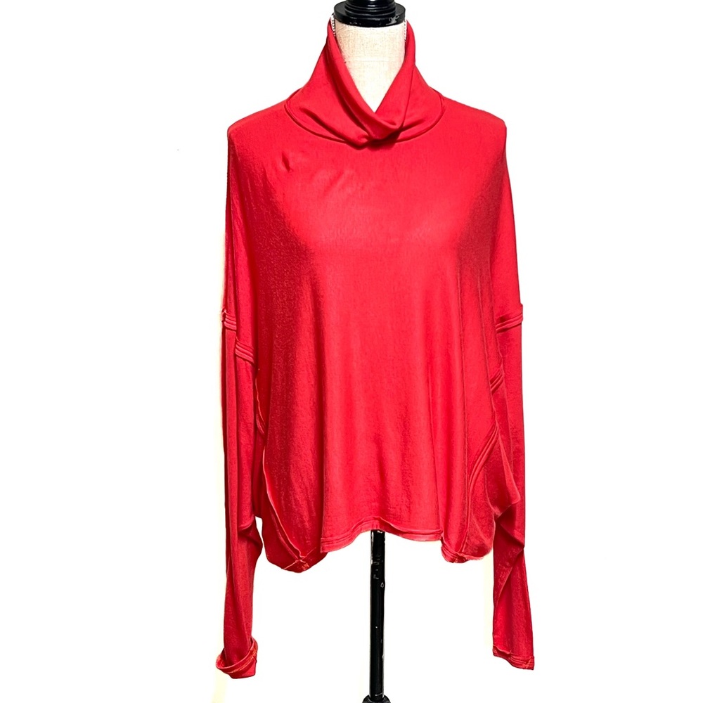 NWOT Free People We The Free Red Slouchy Dolman Sleeve Turtleneck Sweater Sz S - Picture 3 of 8